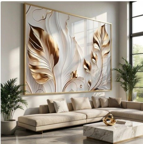 Quadro Floral Dourado Abstrato