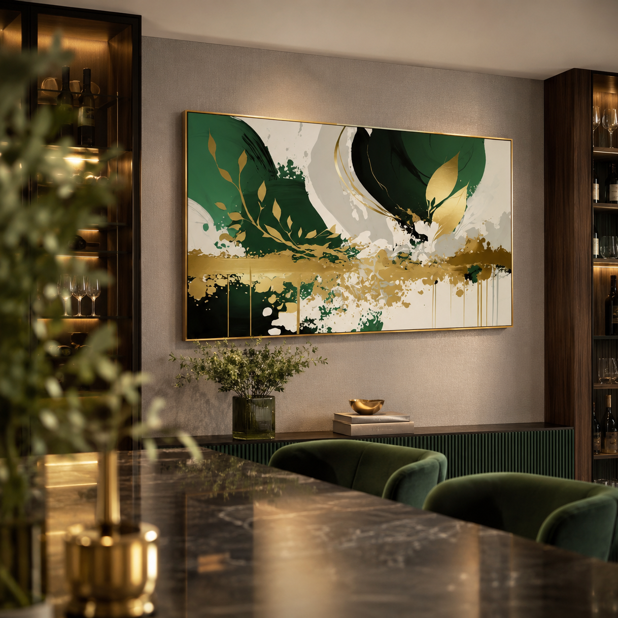 Quadro Abstrato Flowers Green And Gold
