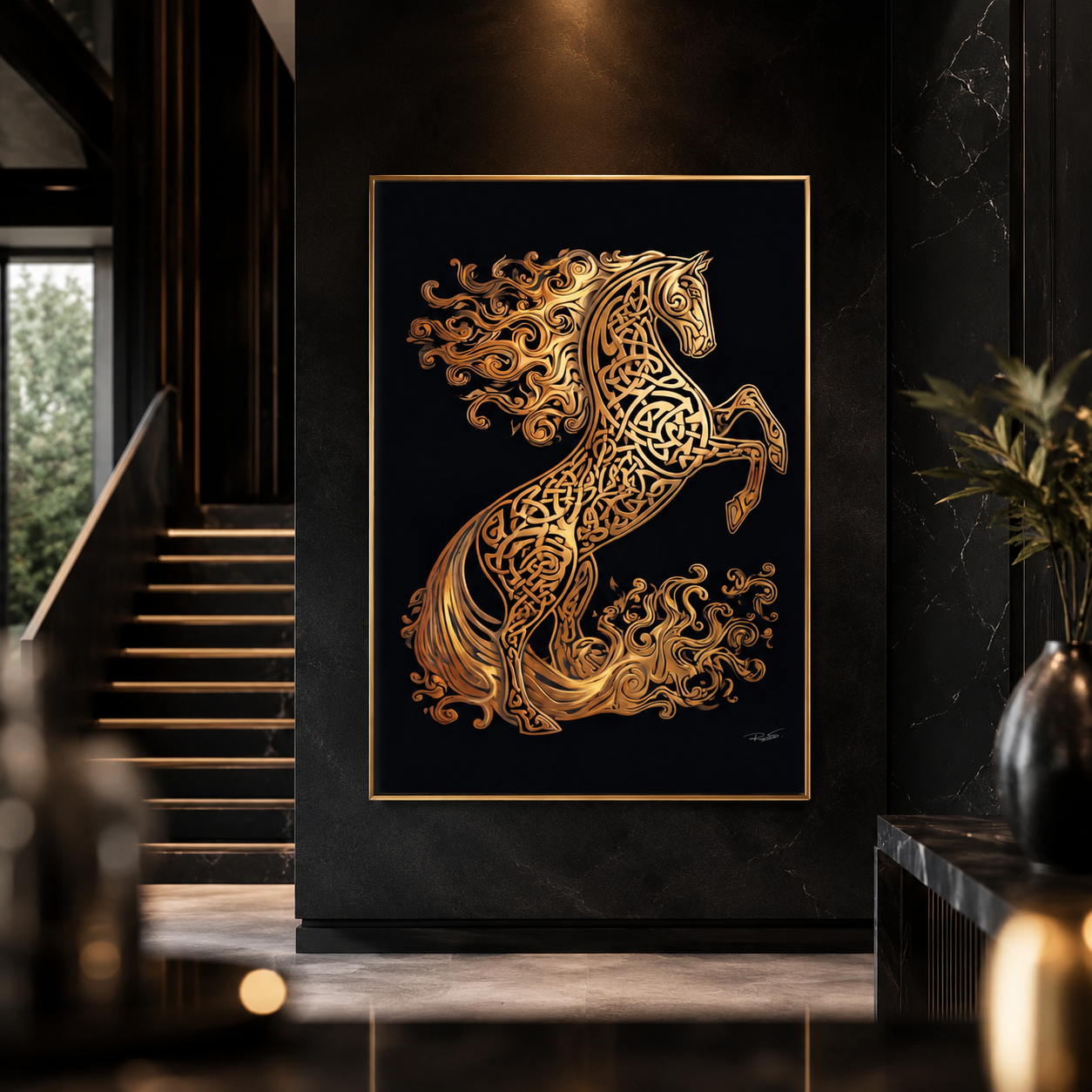 Quadro Cavalo Pintura Dourado