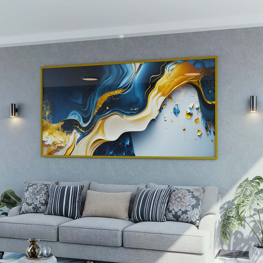 Quadro Abstrato Azul E Dourado