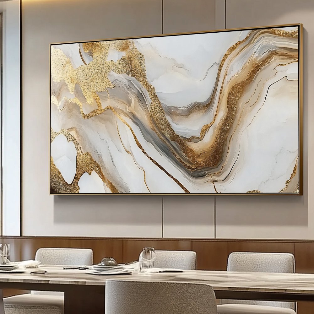 Quadro Beleza Abstrata Branco E Dourado