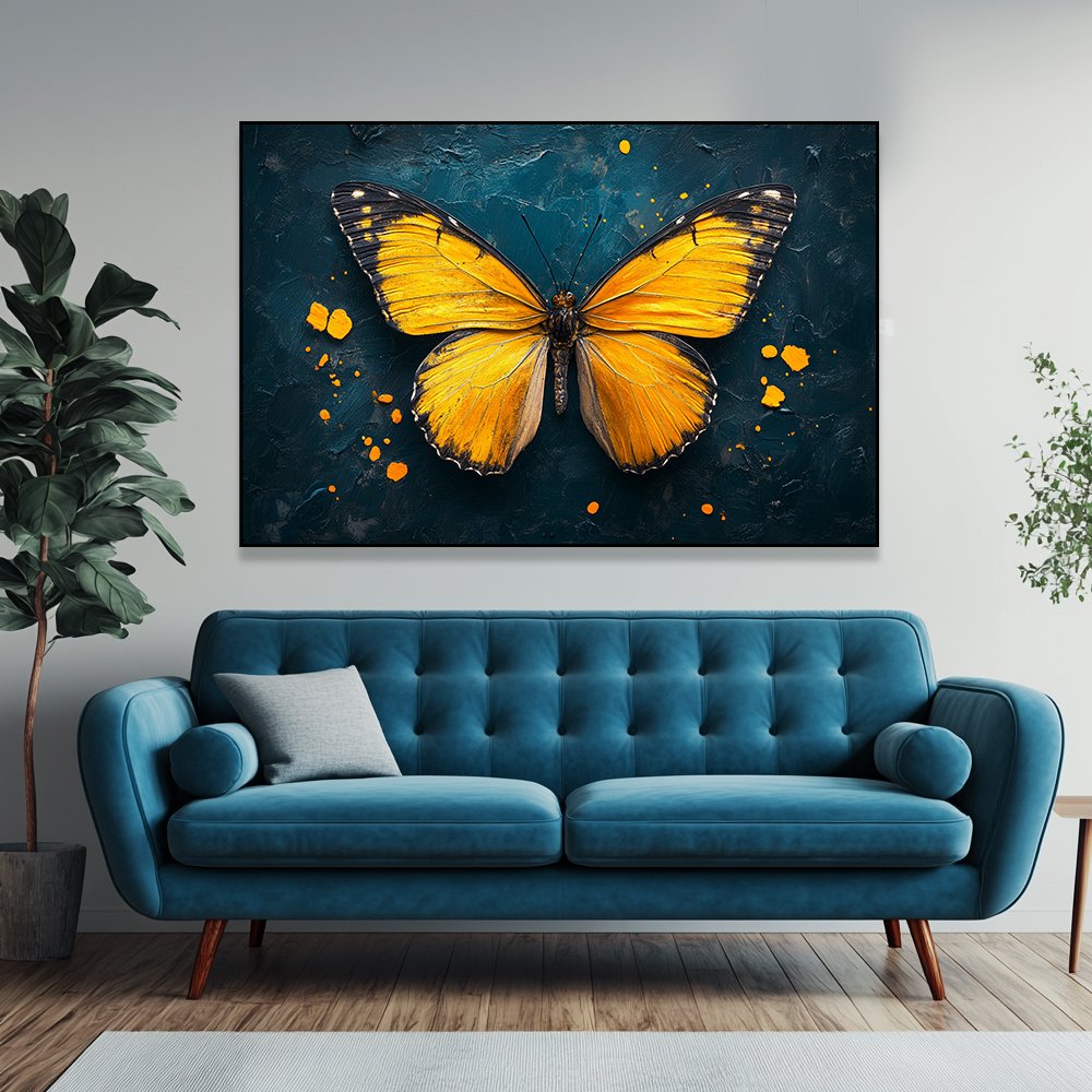 Quadro Borboleta Amarela Fundo Azul