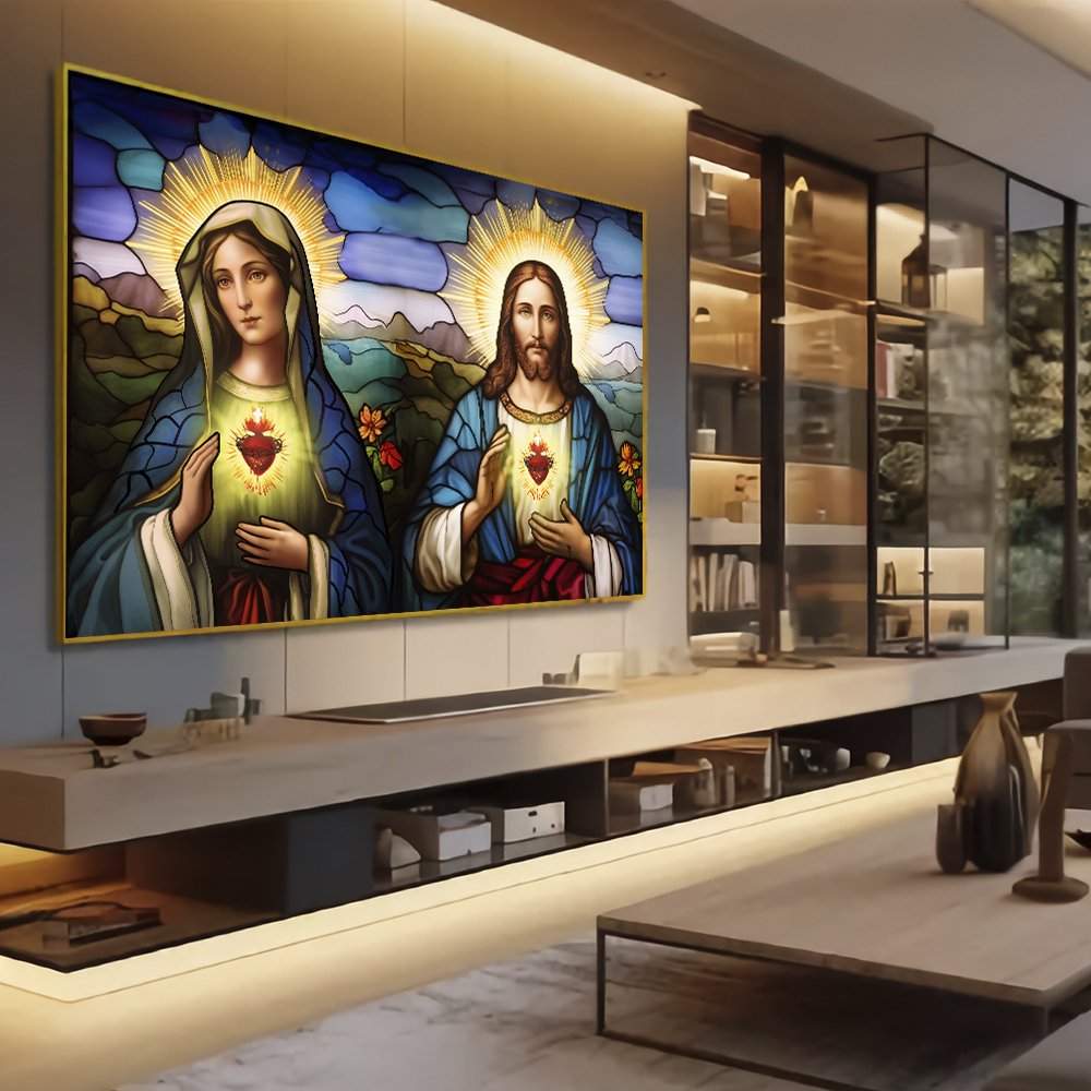 Quadro Coração Sagrado De Jesus E Maria
