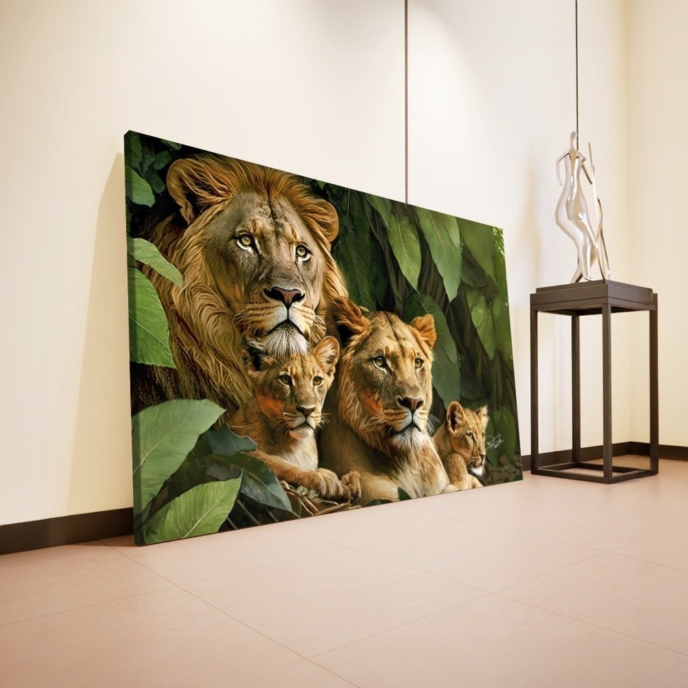 Quadro Familia De Leão 2 Filhotes Horizontal