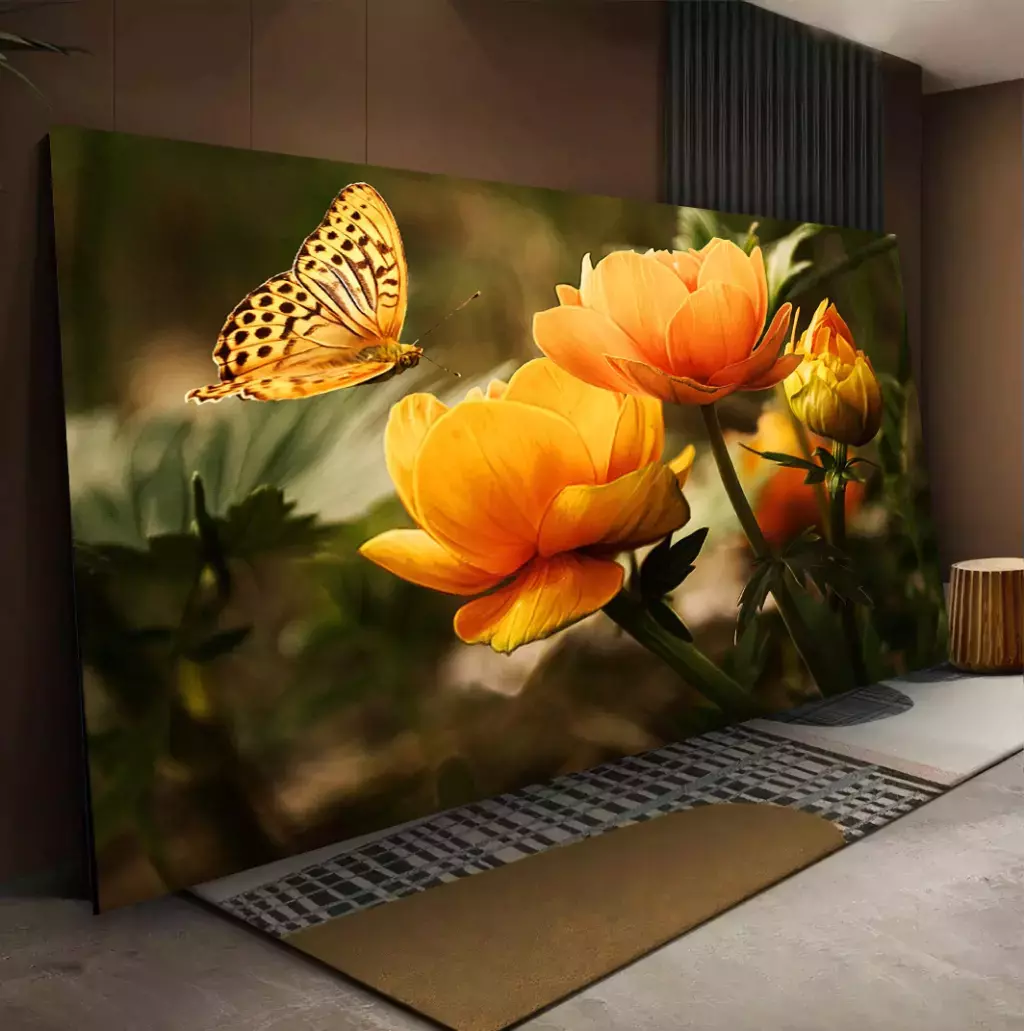 Quadro Flor Amarela E Borboleta