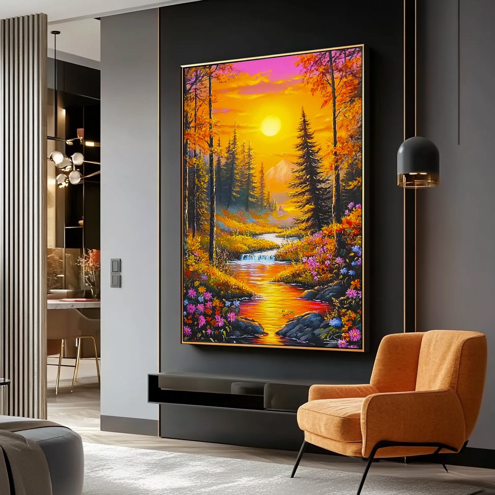 Quadro Lago E Nascer Do Sol