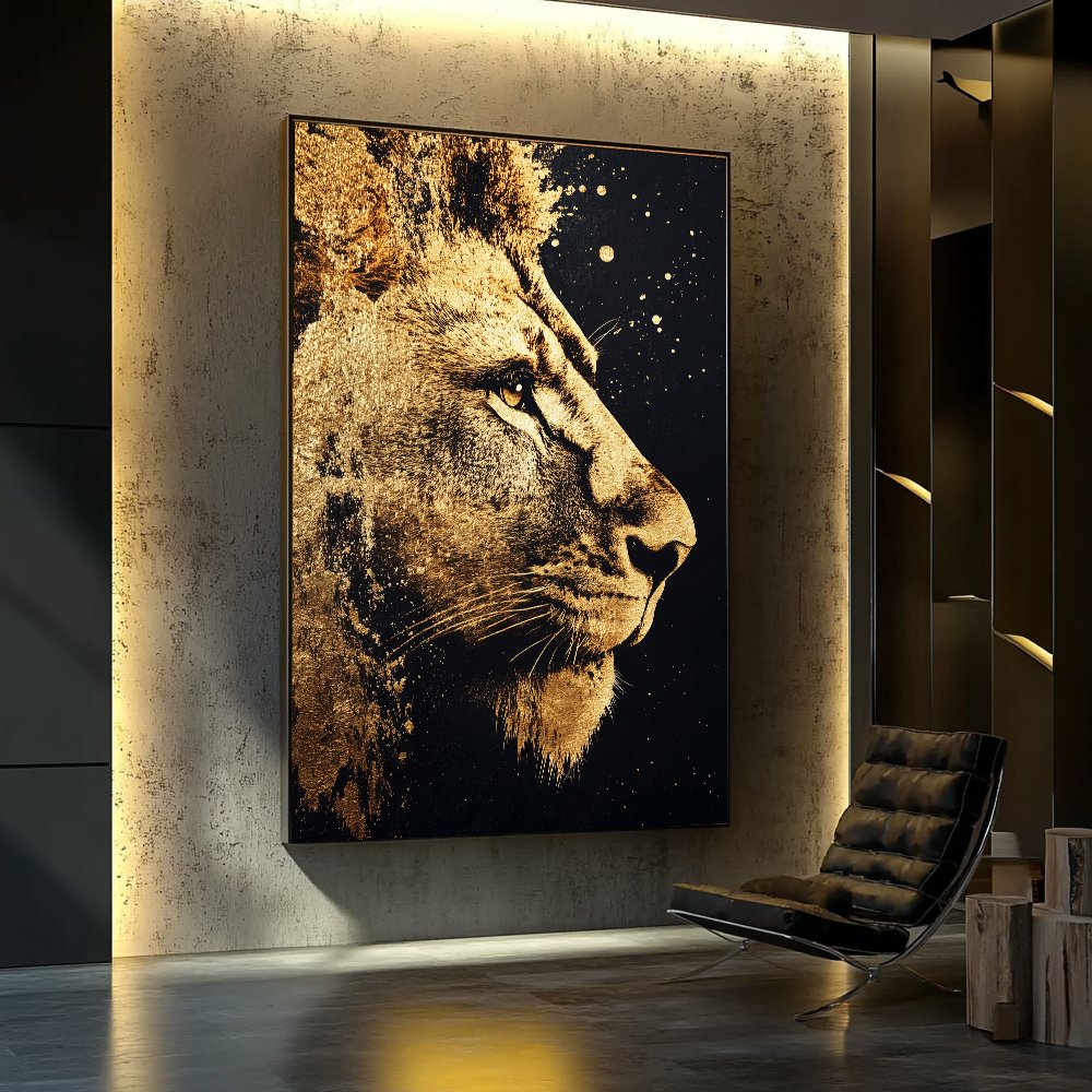 Quadro Leão Face Dourada