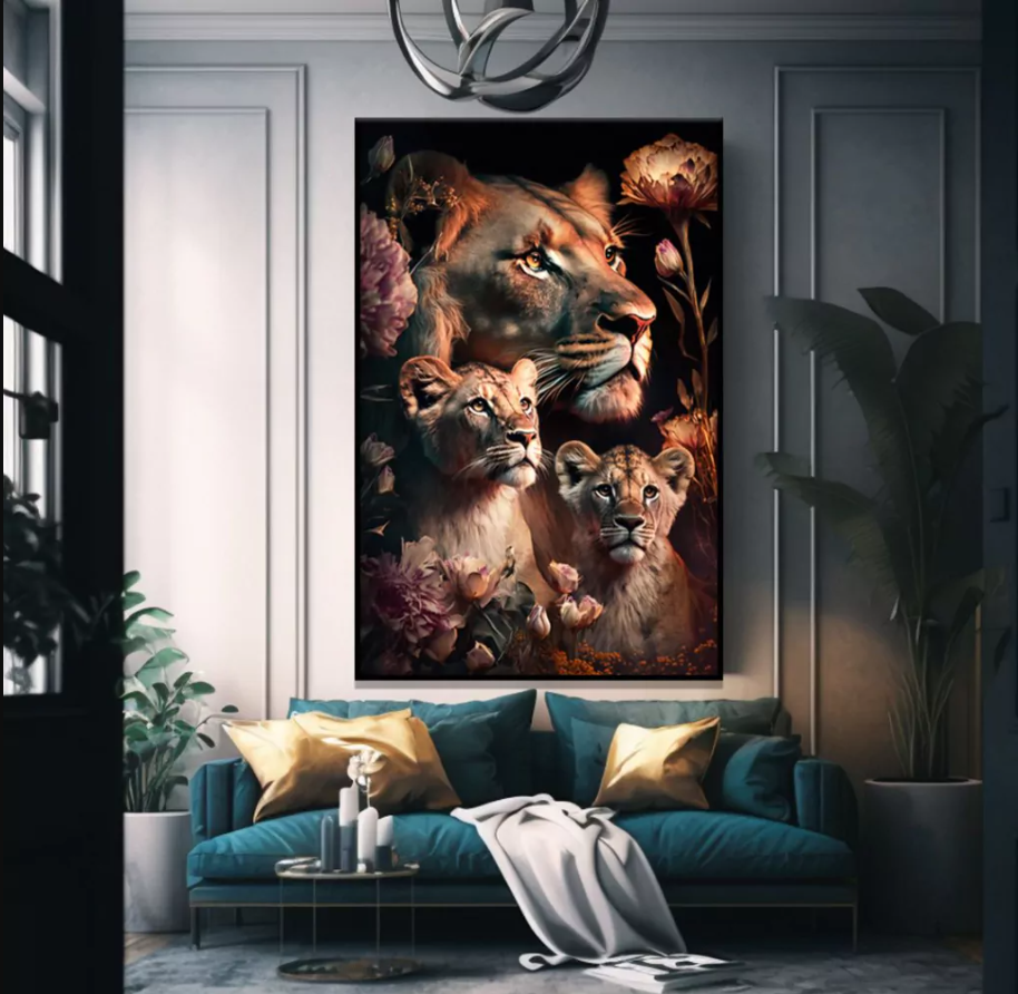 Quadro Leoa E Filhotes