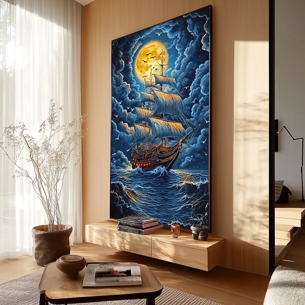 Quadro Navio E Lua