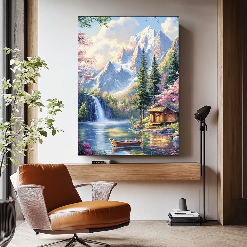 Quadro Pintura Montanha E Paz
